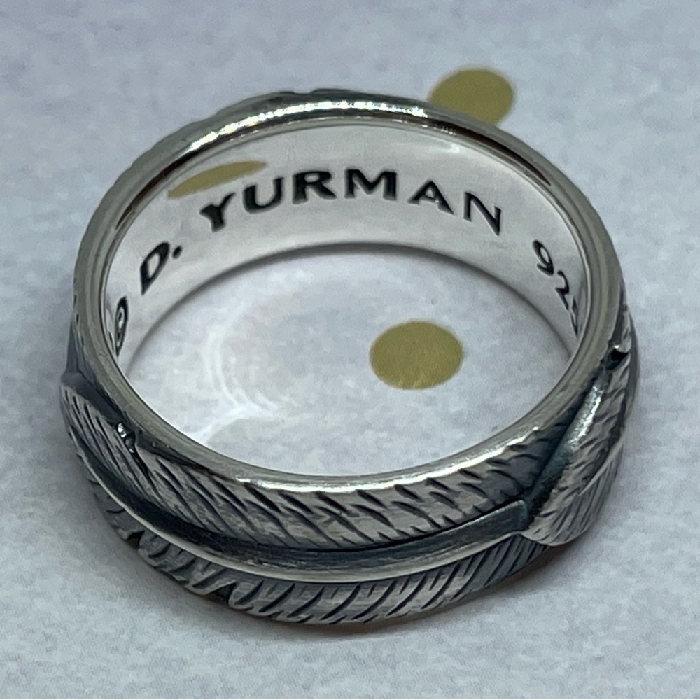David Yurman Sterling Silver Frontier Feather 10mm Band Ring Size 9 - Picture 6 of 8